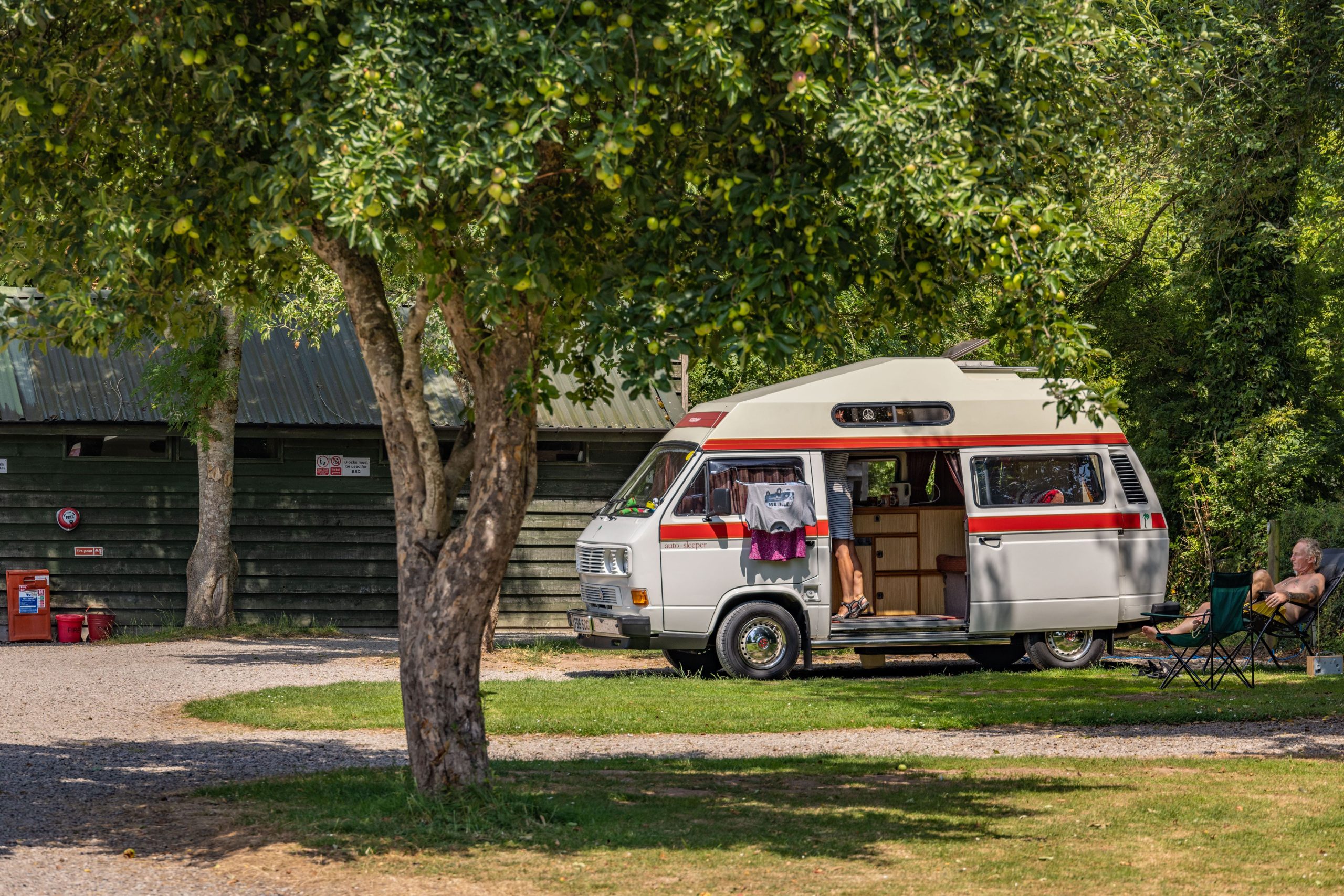 a camper van pitched at Lakeside Camping and Caravanning