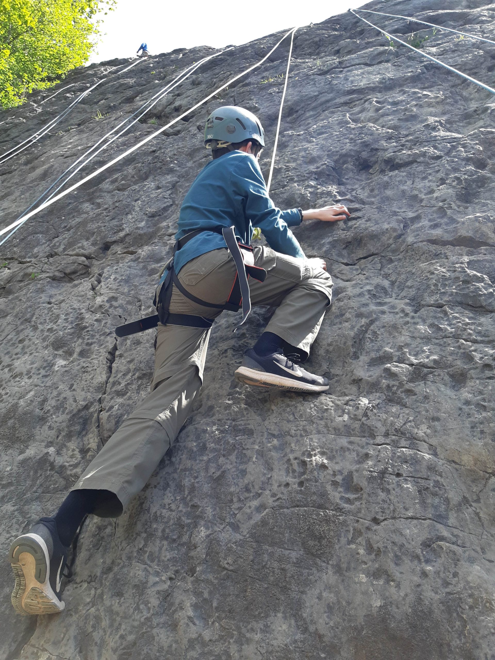 outdoor climbing on limestone rock.
