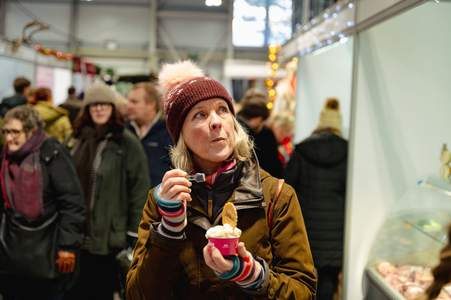 Having a Hot Chocolate while walking around the stalls at the Winter Fair