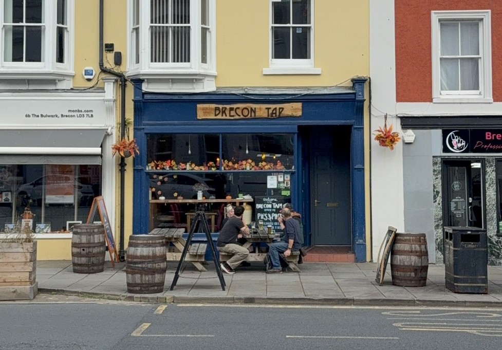 Brecon Tap pub frontage in central Brecon”