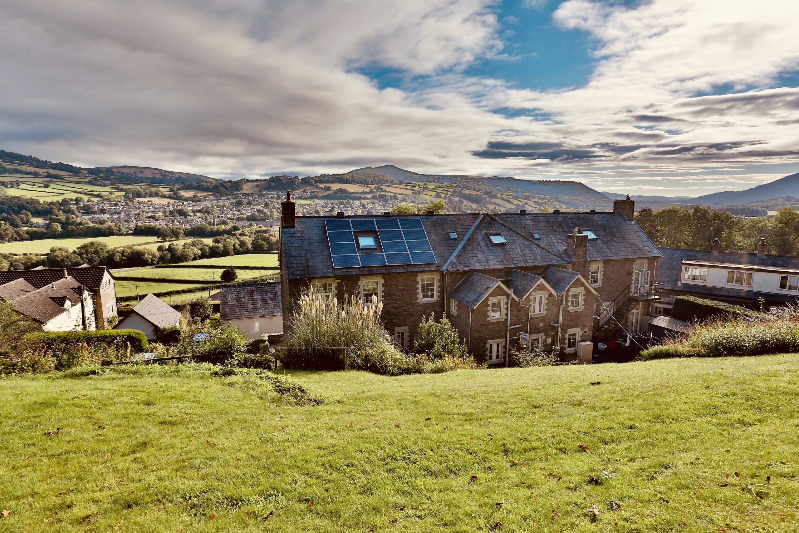 Terraced gardens and outdoor seating at Ty Croeso in Crickhowell.