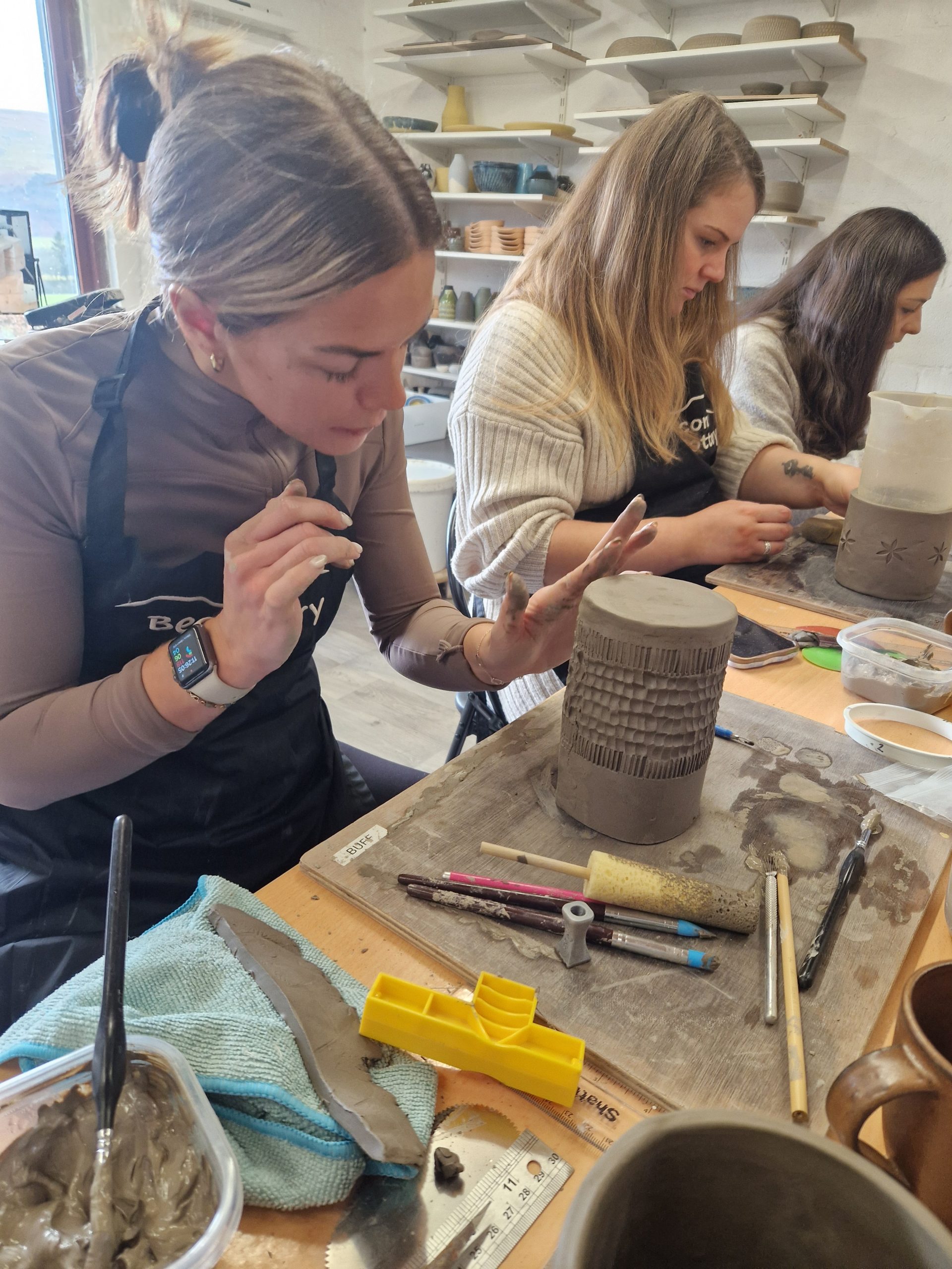 Jessica Rayner leading a pottery workshop at Beacons Pottery in the Brecon Beacons