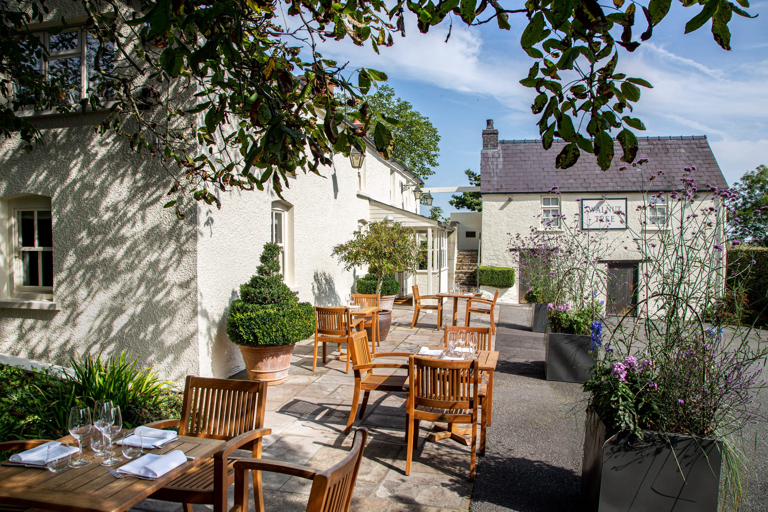 The Walnut Tree restaurant exterior near Abergavenny in Bannau Brycheiniog