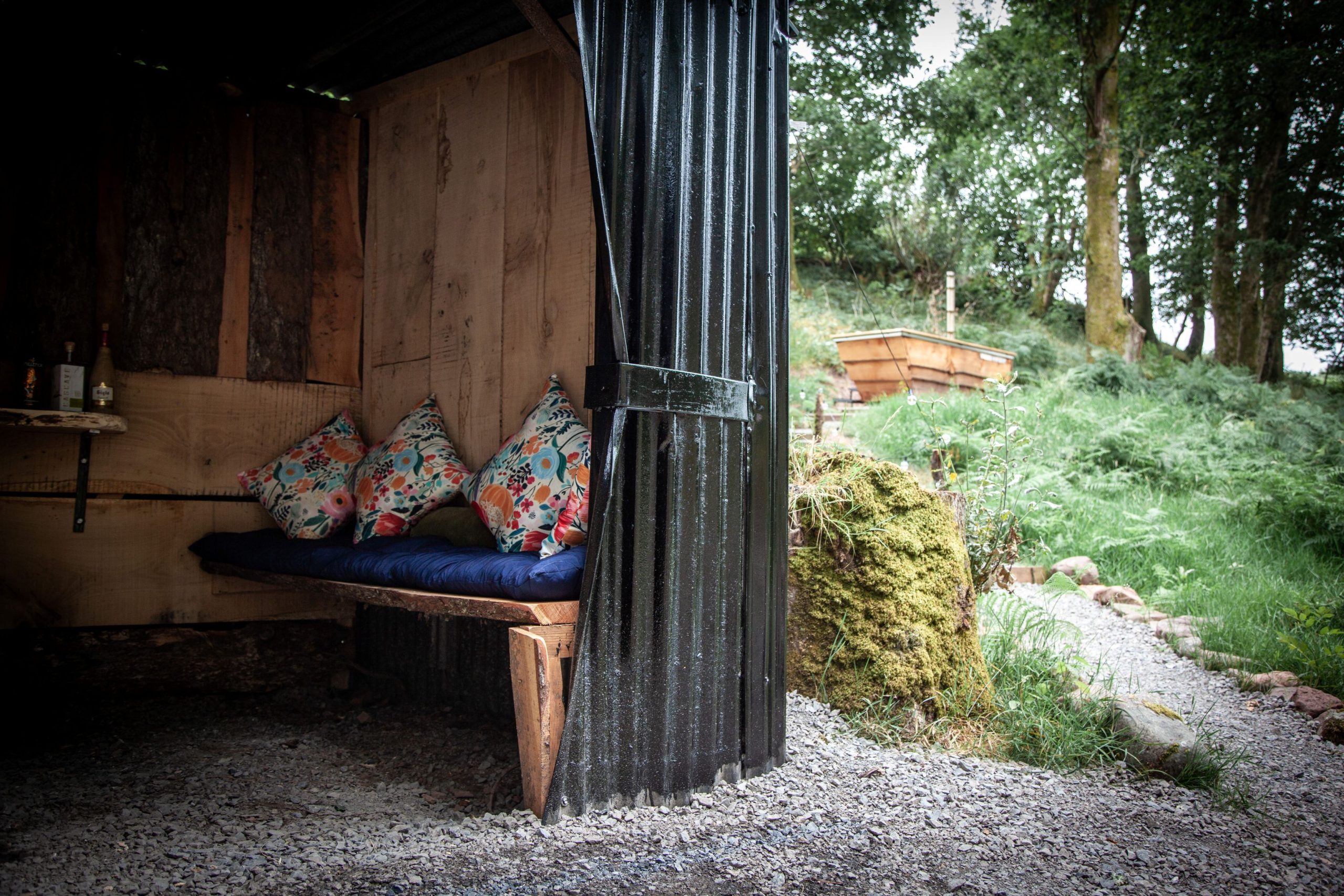 Coed Yr Henbont Cabin surrounded by ancient woodland in Bannau Brycheiniog National Park.